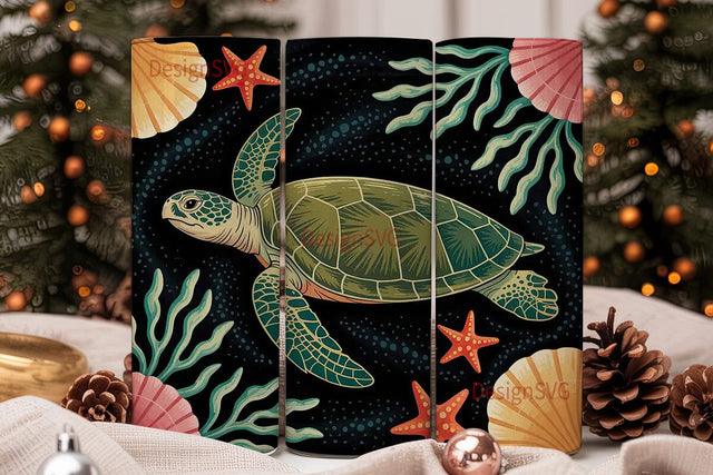 Sea Turtle & Seashells 20oz Tumbler Wrap Sublimation DesignSVG 