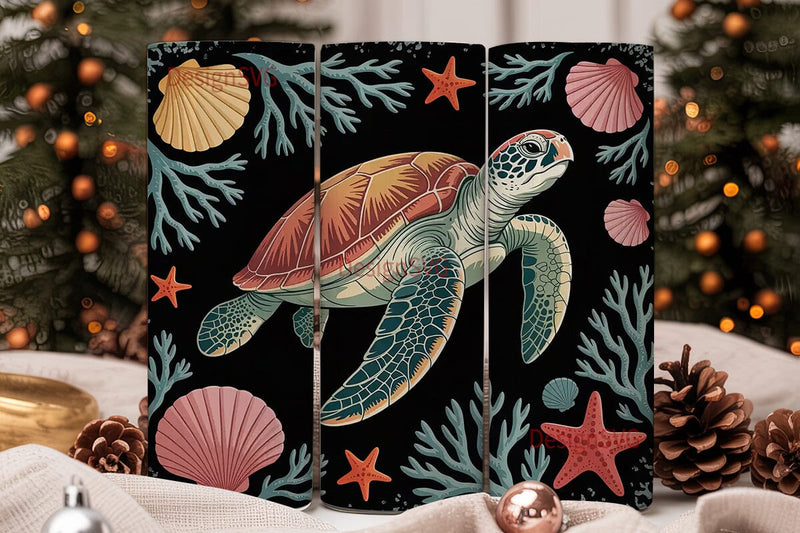 Sea Turtle & Seashells 20oz Tumbler Wrap Sublimation DesignSVG 