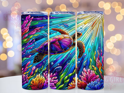 Sea Turtle Stained Glass Ocean Marine Life Tumbler, Stained Glass Wrap, 20oz Sublimation Design, Ocean Tumbler Art, Marine Life Tumbler, Turtle Tumbler Wrap, Digital Stained Glass Sublimation SvggirlplusArt 