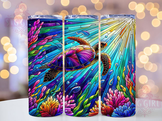 Sea Turtle Stained Glass Ocean Marine Life Tumbler, Stained Glass Wrap, 20oz Sublimation Design, Ocean Tumbler Art, Marine Life Tumbler, Turtle Tumbler Wrap, Digital Stained Glass Sublimation SvggirlplusArt 