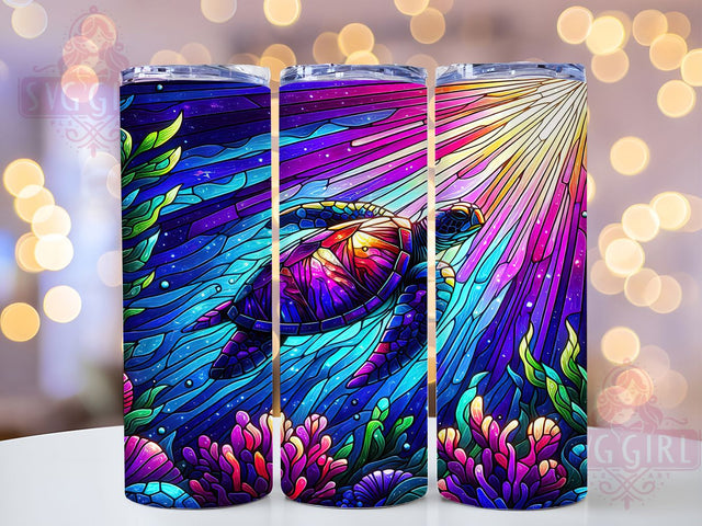 Sea Turtle Stained Glass Ocean Marine Life Tumbler, Stained Glass Wrap, 20oz Sublimation Design, Ocean Tumbler Art, Marine Life Tumbler, Turtle Tumbler Wrap, Digital Stained Glass Sublimation SvggirlplusArt 