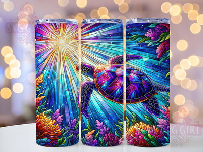 Sea Turtle Stained Glass Ocean Marine Life Tumbler, Stained Glass Wrap, 20oz Sublimation Design, Ocean Tumbler Art, Marine Life Tumbler, Turtle Tumbler Wrap, Digital Stained Glass Sublimation SvggirlplusArt 