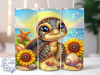 Sea Turtle Sunflower 20oz Beach Tumbler, Sunflower Ocean Cup, 20oz Tumbler Wrap, Marine Life Sublimation, Beach Theme Mug, Floral Turtle PNG, Coastal Nature Tumbler Sublimation ToriDesigns 