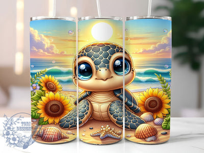 Sea Turtle Sunflower 20oz Beach Tumbler, Sunflower Ocean Cup, 20oz Tumbler Wrap, Marine Life Sublimation, Beach Theme Mug, Floral Turtle PNG, Coastal Nature Tumbler Sublimation ToriDesigns 