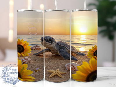 Sea Turtle Sunflower 20oz Beach Tumbler, Sunflower Ocean Cup, 20oz Tumbler Wrap, Marine Life Sublimation, Beach Theme Mug, Floral Turtle PNG, Coastal Nature Tumbler Sublimation ToriDesigns 