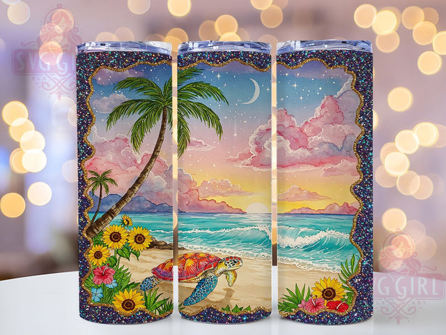 Sea Turtle Sunflower Glitter Tumbler Wrap, Sunflower Glitter Mug, Ocean Turtle Cup, Beach Lover Wrap, Sparkly Nature Design, Coastal Gift Idea, Sublimation Tumbler Wrap Sublimation SvggirlplusArt 