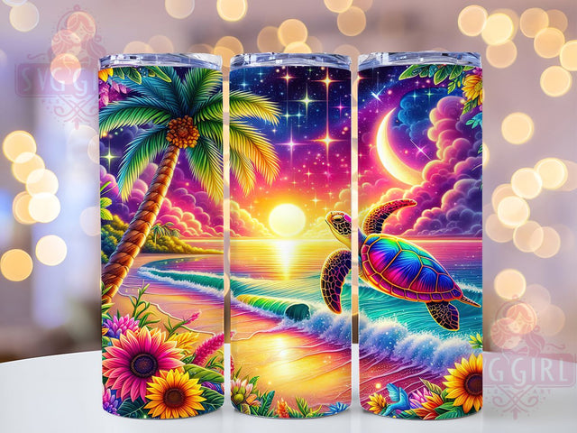 Sea Turtle Sunflower Glitter Tumbler Wrap, Sunflower Glitter Mug, Ocean Turtle Cup, Beach Lover Wrap, Sparkly Nature Design, Coastal Gift Idea, Sublimation Tumbler Wrap Sublimation SvggirlplusArt 