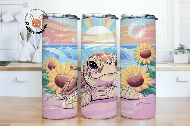 Sea Turtle Sunflowers 20 oz Skinny Tumbler, Sunflowers Tumbler Wrap, Tumbler Sublimation Design, Turtle Tumbler Design PNG Digital Download Sublimation Rabbitmakies 