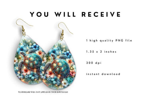 Sea Turtle Teardrop Earring Sublimation PNG Sublimation BijouBay 