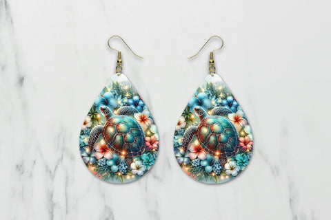 Sea Turtle Teardrop Earring Sublimation PNG Sublimation BijouBay 