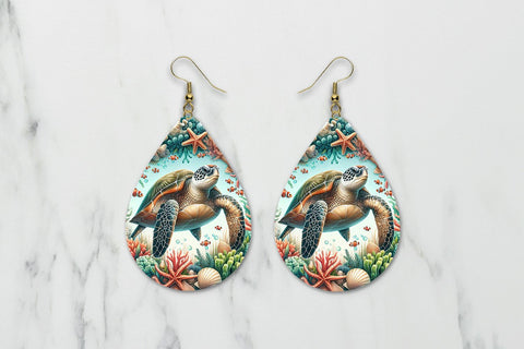 Sea Turtle Teardrop Earrings, Ocean Ear Ring Sublimation PNG Sublimation BijouBay 