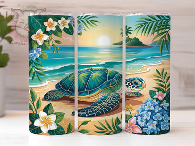 Sea Turtle Tropical Beach 20oz Tumbler, Tropical Beach, Ocean Shore, Sandy Beach, Nature Inspired, 20oz Tumbler Wrap, Sublimation PNG Sublimation Lara' s Designs 