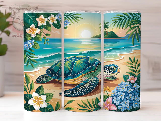 Sea Turtle Tropical Beach 20oz Tumbler, Tropical Beach, Ocean Shore, Sandy Beach, Nature Inspired, 20oz Tumbler Wrap, Sublimation PNG Sublimation Lara' s Designs 