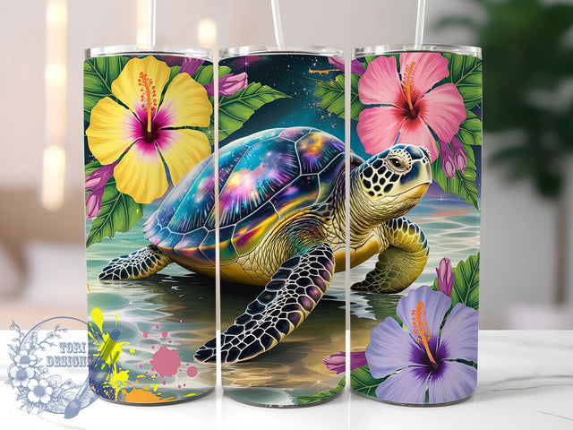 Sea Turtle Tropical Beach 20oz Tumbler, Tropical Tumbler, Hibiscus Tumbler, Ocean Tumbler, Beach Tumbler, 20oz Sublimation Wrap, Coastal Tumbler Sublimation ToriDesigns 
