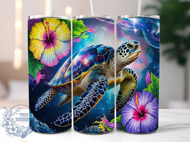 Sea Turtle Tropical Beach 20oz Tumbler, Tropical Tumbler, Hibiscus Tumbler, Ocean Tumbler, Beach Tumbler, 20oz Sublimation Wrap, Coastal Tumbler Sublimation ToriDesigns 