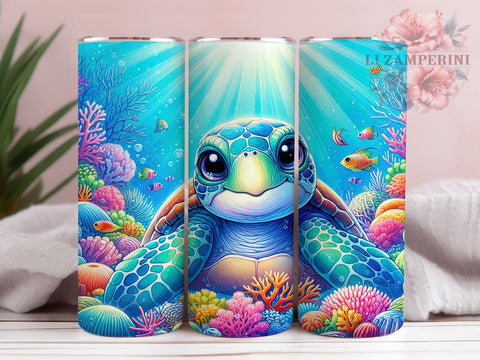 Sea Turtle Tumbler, Ocean Lover Gift, Sublimation Wrap, Marine Life Decor, 20oz Tumbler, Beach Theme, Sea Life Drinkware Sublimation Li Zamperini 