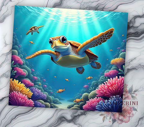 Sea Turtle Tumbler, Ocean Lover Gift, Sublimation Wrap, Marine Life Decor, 20oz Tumbler, Beach Theme, Sea Life Drinkware Sublimation Li Zamperini 