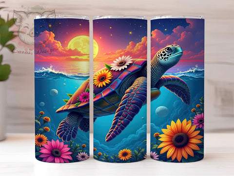 Sea Turtle Tumbler, Sunflower Tumbler, 20oz Tumbler, Sublimation Wrap, Ocean Theme Tumbler, Beach Decor, Turtle Lover Gift Sublimation Lara' s Designs 