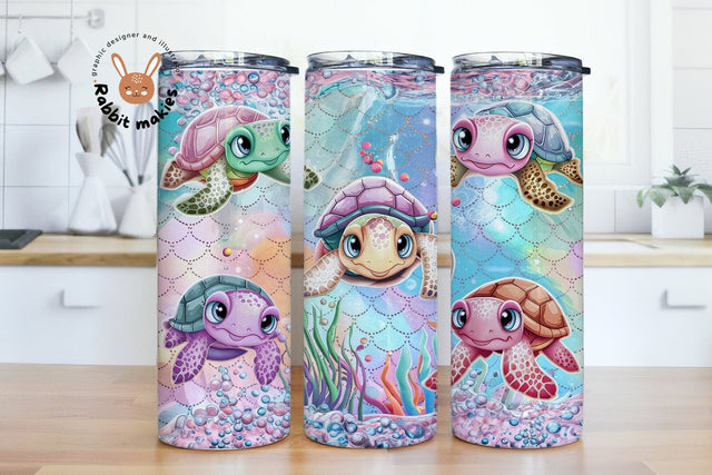Sea Turtle Tumbler Wrap PNG, 20 oz Skinny Tumbler Sublimation Design Digital Download Instant Digital Only, Baby Turtle Glitter Tumbler Wrap Sublimation Rabbitmakies 