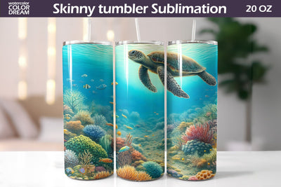 Sea Turtle Tumbler Wrap | Sea Animal Tumbler Sublimation Sublimation WatercolorColorDream 