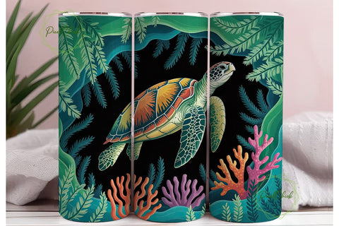 Sea Turtle Underwater 20oz Tumbler Wrap Sublimation PixelChick 