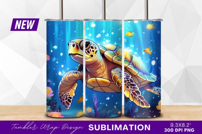 Sea turtle underwater with fish and flowers Sublimation Regulrcrative 