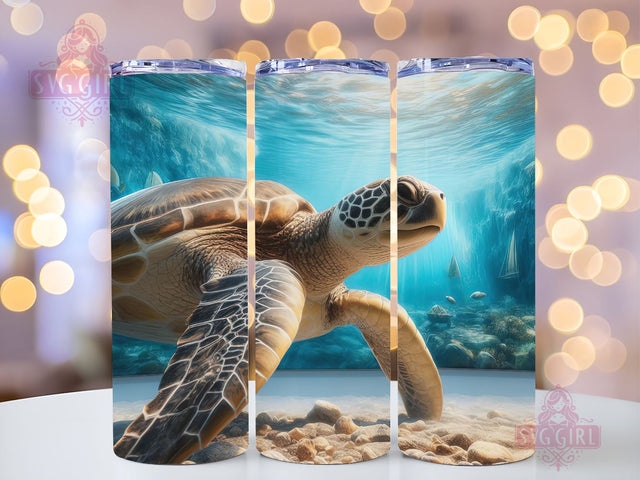 Sea Turtle Watercolor 20oz Skinny Tumbler Sublimation Design Templates, Digital Download Straight Tumbler Wrap PNG, Nature Animal Tumbler Sublimation SvggirlplusArt 