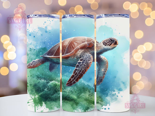 Sea Turtle Watercolor 20oz Skinny Tumbler Sublimation Design Templates, Digital Download Straight Tumbler Wrap PNG, Nature Animal Tumbler Sublimation SvggirlplusArt 