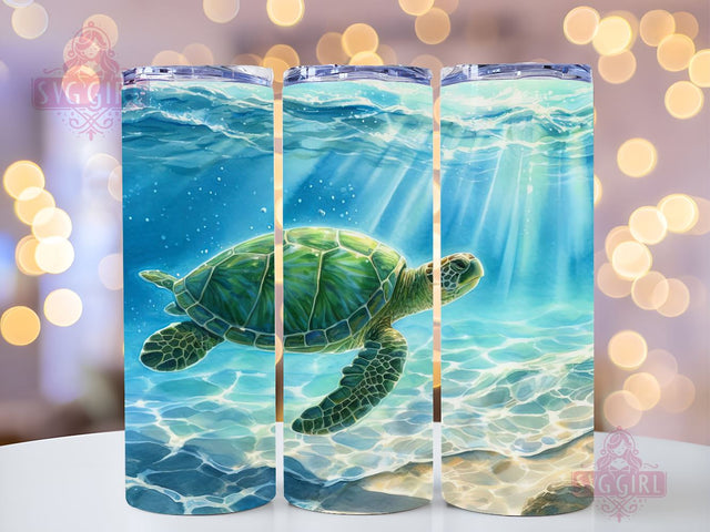 Sea Turtle Watercolor 20oz Skinny Tumbler Sublimation Design Templates, Digital Download Straight Tumbler Wrap PNG, Nature Animal Tumbler Sublimation SvggirlplusArt 