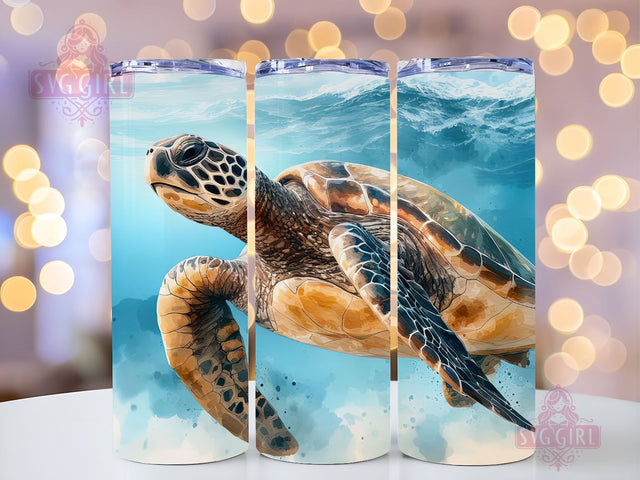 Sea Turtle Watercolor 20oz Skinny Tumbler Sublimation Design Templates, Digital Download Straight Tumbler Wrap PNG, Nature Animal Tumbler Sublimation SvggirlplusArt 