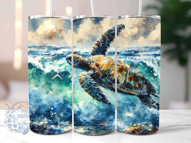 Sea Turtle Watercolor 20oz Skinny Tumbler Sublimation Design Templates, Digital Download Straight Tumbler Wrap PNG Sublimation ToriDesigns 