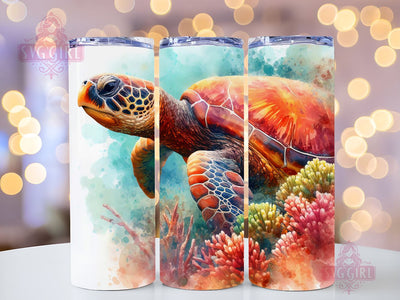 Sea Turtle Watercolor 20oz Skinny Tumbler Sublimation Design, Watercolor design tumbler, Turtle design tumbler, Sea Turtle pattern tumbler, Watercolor pattern tumbler Sublimation SvggirlplusArt 