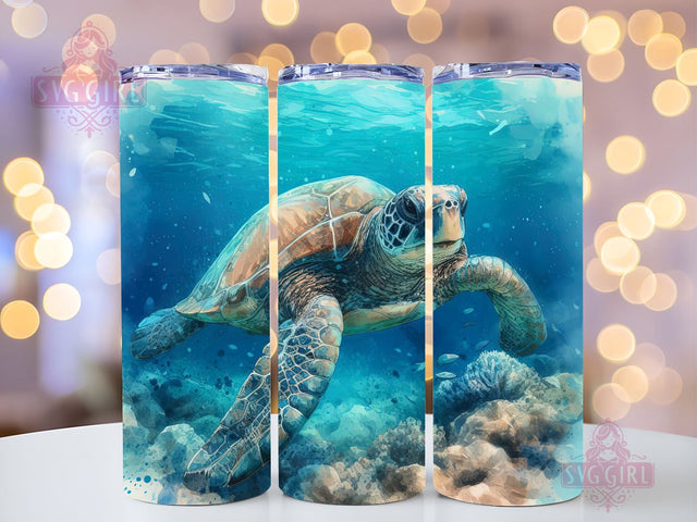 Sea Turtle Watercolor 20oz Skinny Tumbler Sublimation Design, Watercolor design tumbler, Turtle design tumbler, Sea Turtle pattern tumbler, Watercolor pattern tumbler Sublimation SvggirlplusArt 