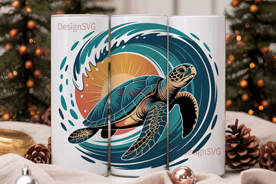Sea Turtle Wave 20oz Tumbler Wrap Sublimation DesignSVG 