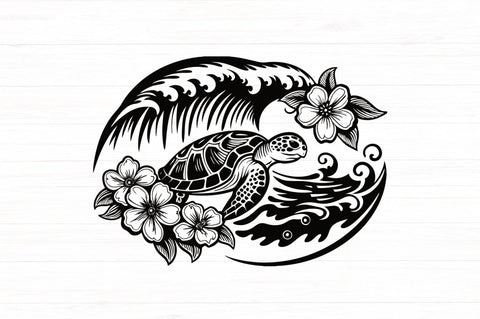 Sea Turtle with Flowers Svg Dxf Png SVG CraftySVGStudio 