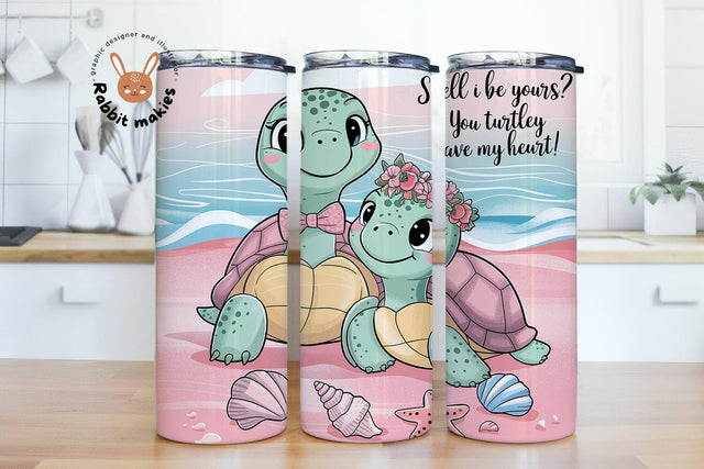 Sea Turtles 20oz Skinny Tumbler Wrap, Turtle Lover Digital Download, Cute Turtles Beach Scene Tumbler Wrap Sublimation Rabbitmakies 