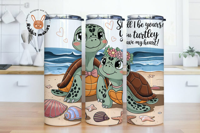 Sea Turtles 20oz Skinny Tumbler Wrap, Turtle Lover Digital Download, Cute Turtles Beach Scene Tumbler Wrap Sublimation Rabbitmakies 