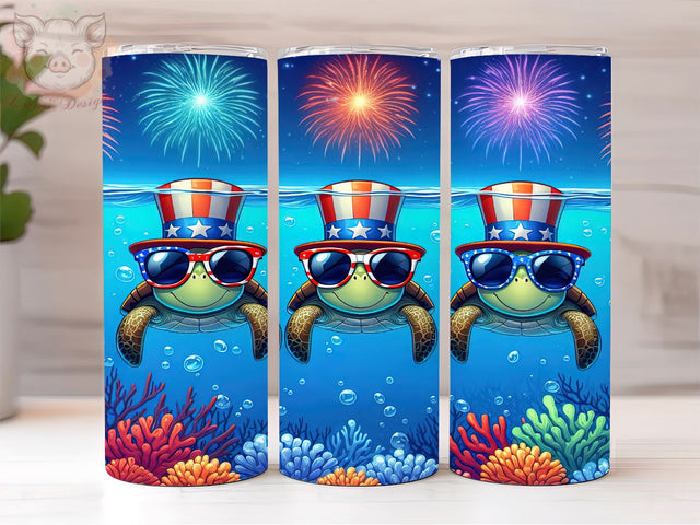 Sea Turtles 4th of July 20oz Tumbler Png, Straight & Tapered Tumbler Png, Patriotic Sea Turtle Tumbler Png, Digital Download PNG Sublimation Lara' s Designs 