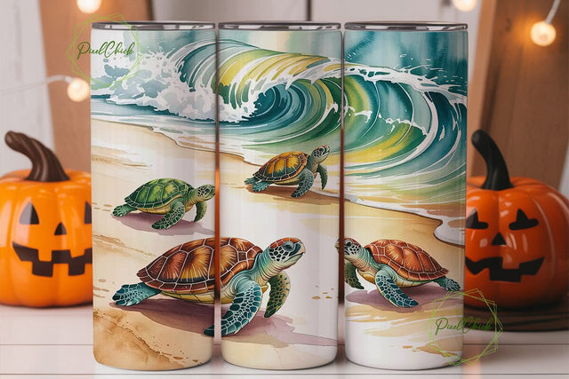 Sea Turtles Beach Tumbler Wrap Sublimation PixelChick 