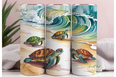 Sea Turtles Beach Tumbler Wrap Sublimation PixelChick 
