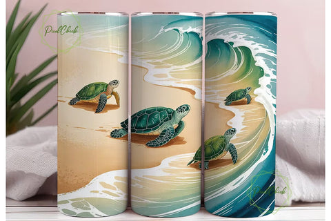 Sea Turtles Beach Tumbler Wrap Sublimation PixelChick 