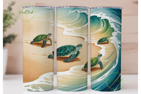 Sea Turtles Beach Tumbler Wrap Sublimation PixelChick 