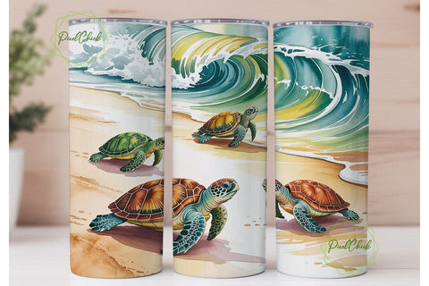 Sea Turtles Beach Tumbler Wrap Sublimation PixelChick 