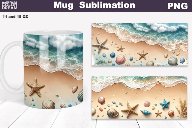 Sea Wave Mug Sublimation | Beach Ocean Mug Wrap Sublimation WatercolorColorDream 