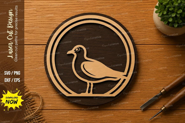 Seagull Circle SVG | Coastal Bird Laser Cut File | Glowforge CNC DXF PNG EPS SVG Regulrcrative 