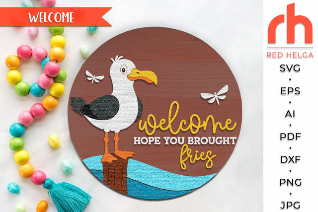 Seagull Door Sign SVG, Layered Summer Hanger Cut File, Nautical Sign DXF SVG RedHelgaArt 