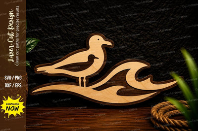 Seagull Ocean Wave Laser Cut Svg Design SVG Regulrcrative 