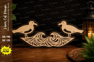 Seagull Ocean Waves Laser Cut SVG Design SVG Regulrcrative 