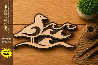 Seagull Ocean Waves Laser Cut SVG File SVG Regulrcrative 