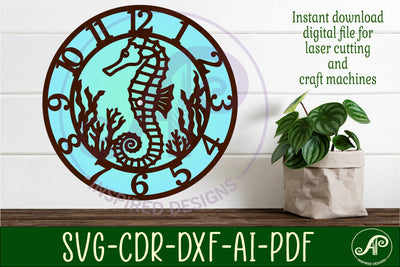Seahorse clock wall clock laser cut files SVG APInspireddesigns 
